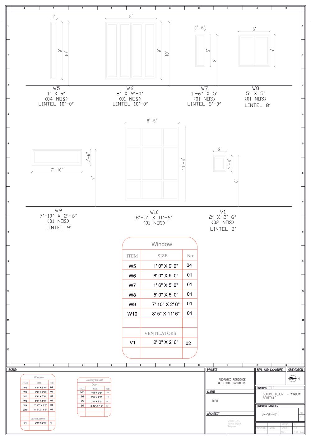 Second Floor Window Schedule